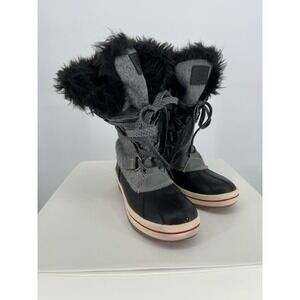 Winter Snow Boots Womens G.H. Bass Juno Gray Black Faux Fur Lace Up Winter 6M